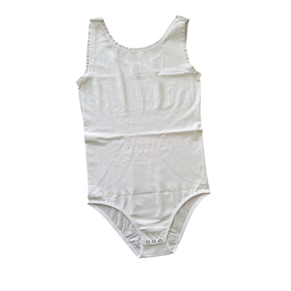 Essentials by Tummy Tank Womens White Cotton Full Back Bodysuit 1X/2X NEW
